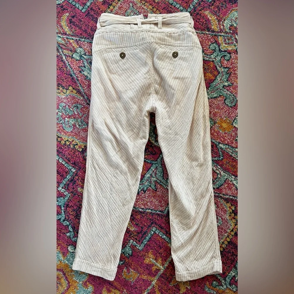 Free People | Women’s amber/cream striped ankle pants, 3 button front, tie belt